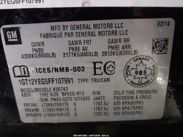1GT12YEG5FF107991 GMC Sierra 2500hd Sle