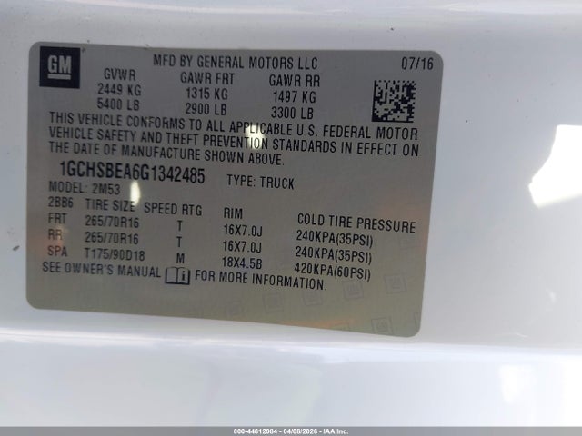 1GCHSBEA6G1342485 Chevrolet Colorado Wt
