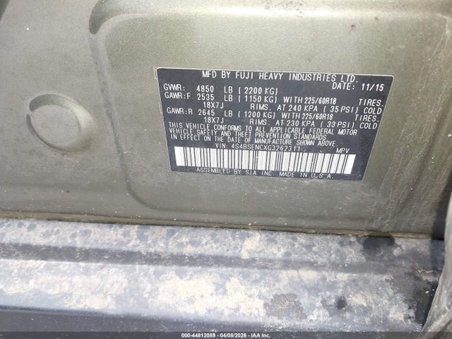Продаж на аукціоні авто 2016 Subaru Outback 3.6r Limited, vin: 4S4BSENCXG3262311, номер лоту: 44812089