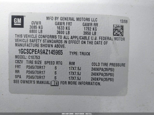 Продажа на аукционе авто 2010 Chevrolet Silverado 1500 Work Truck, vin: 1GCSCPEA9AZ145965, номер лота: 44812090