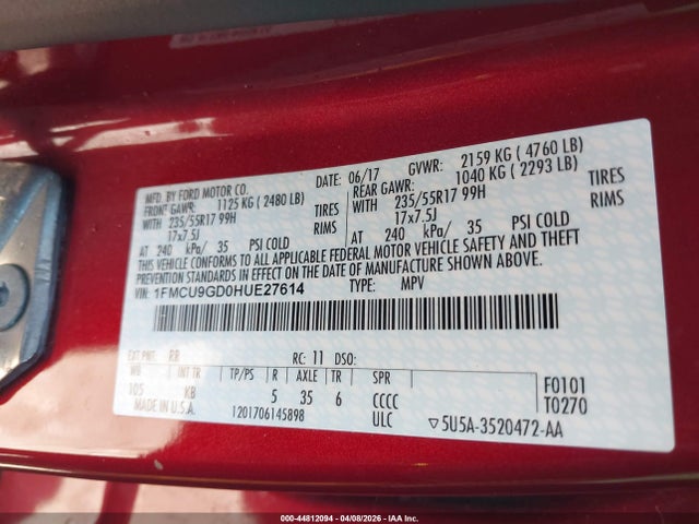 1FMCU9GD0HUE27614 Ford ESCAPE SE
