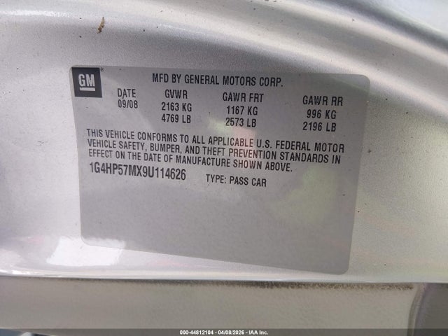 2009 Buick Lucerne Cx მანქანა იყიდება აუქციონზე, vin: 1G4HP57MX9U114626, აუქციონის ნომერი: 44812104
