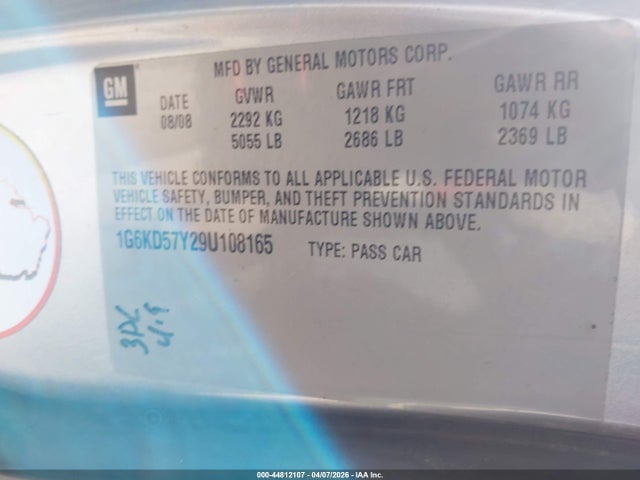 Aukcja sprzedaży 2009 Cadillac Dts 1sc, vin: 1G6KD57Y29U108165, numer aukcji: 44812107
