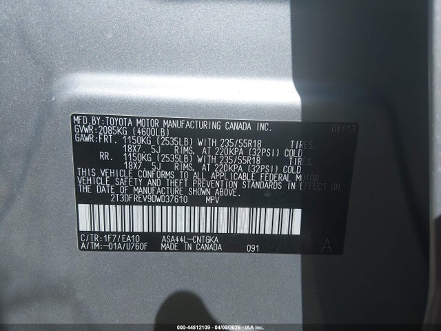 Aukcja sprzedaży 2013 Toyota Rav4 Limited, vin: 2T3DFREV9DW037610, numer aukcji: 44812109