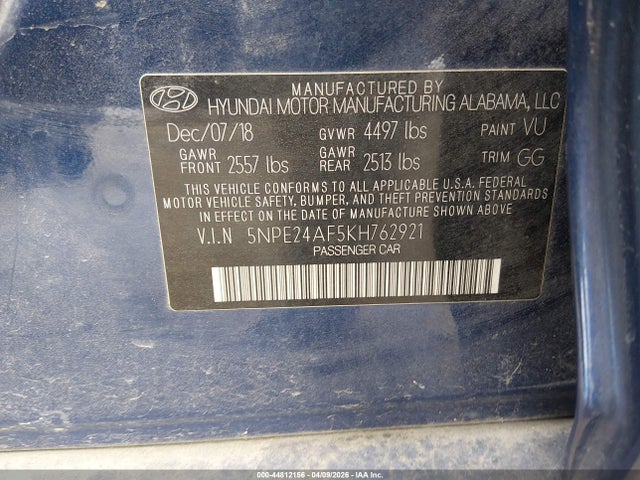 Продаж на аукціоні авто 2019 Hyundai Sonata Se, vin: 5NPE24AF5KH762921, номер лоту: 44812156