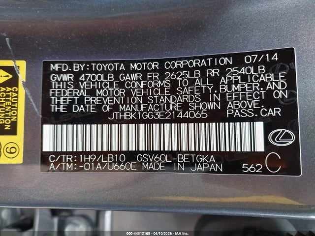 Продажа на аукционе авто 2014 Lexus Es 350, vin: JTHBK1GG3E2144065, номер лота: 44812169