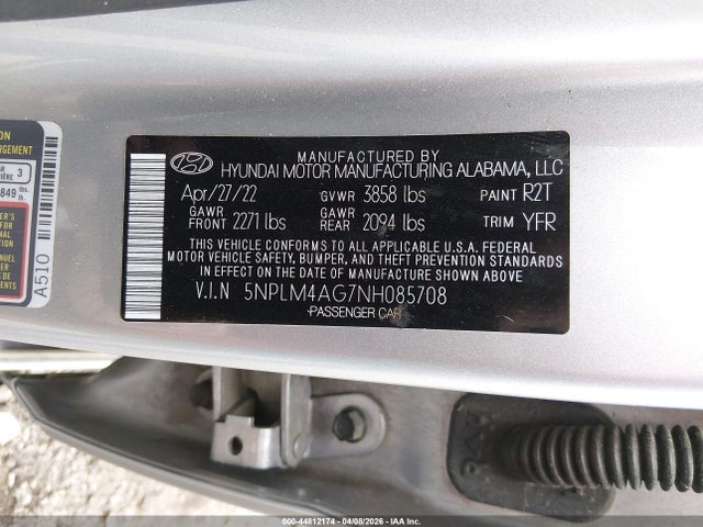 Aukcja sprzedaży 2022 Hyundai Elantra Sel, vin: 5NPLM4AG7NH085708, numer aukcji: 44812174