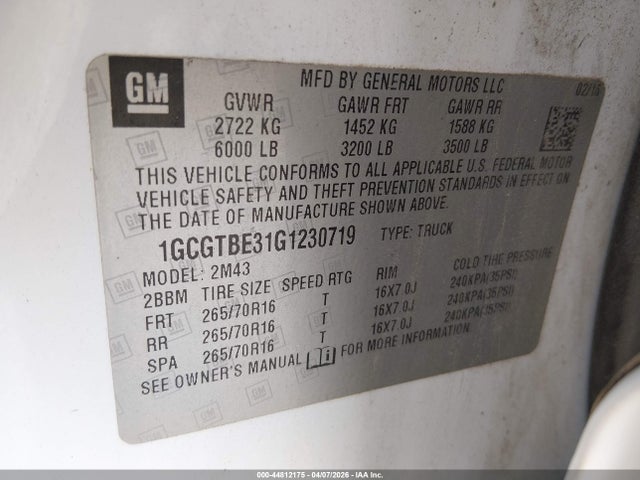 2016 CHEVROLET COLORADO 1GCGTBE31G1230719 Photo 8