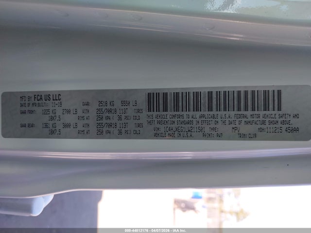 2020 Jeep Wrangler Unlimited Sahara 4x4 მანქანა იყიდება აუქციონზე, vin: 1C4HJXEG1LW211501, აუქციონის ნომერი: 44812176