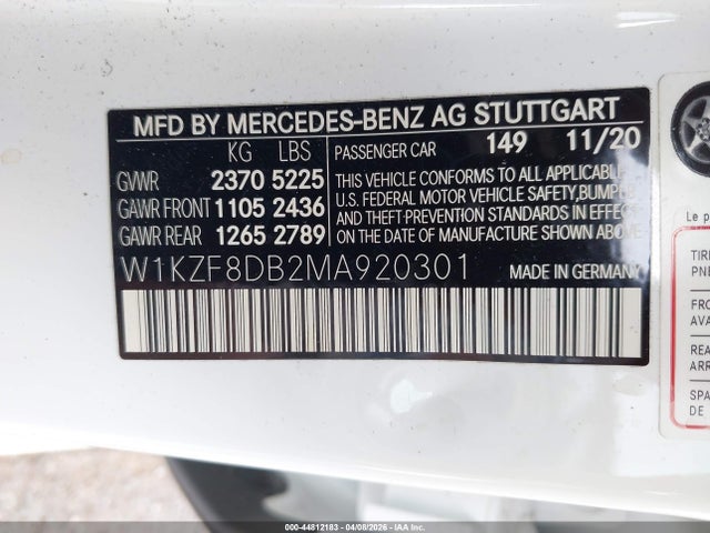 Aukcja sprzedaży 2021 Mercedes-benz E 350, vin: W1KZF8DB2MA920301, numer aukcji: 44812183