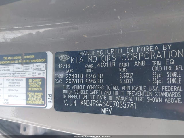 2014 Kia Soul + მანქანა იყიდება აუქციონზე, vin: KNDJP3A54E7035781, აუქციონის ნომერი: 44812185