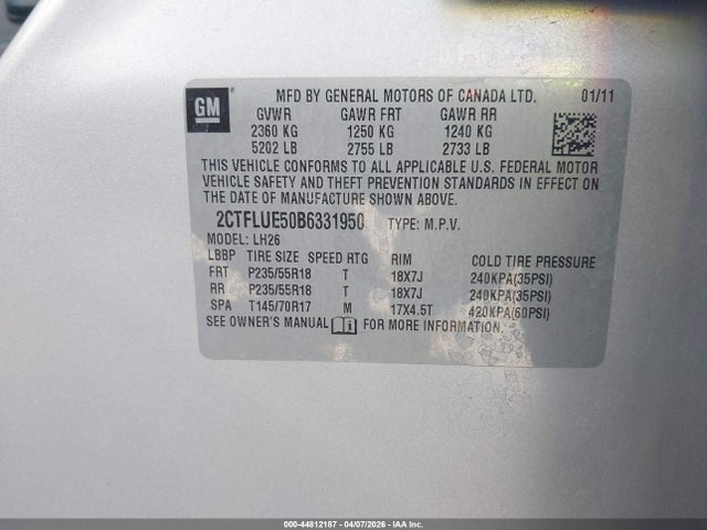 2011 Gmc Terrain Slt-1 მანქანა იყიდება აუქციონზე, vin: 2CTFLUE50B6331950, აუქციონის ნომერი: 44812187