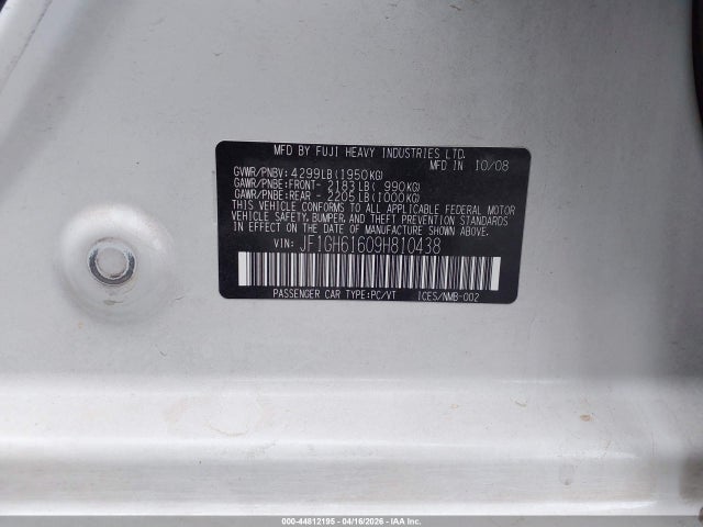 44812195 :رقم المزاد ، JF1GH61609H810438 vin ، 2009 Subaru Impreza 2.5i مزاد بيع