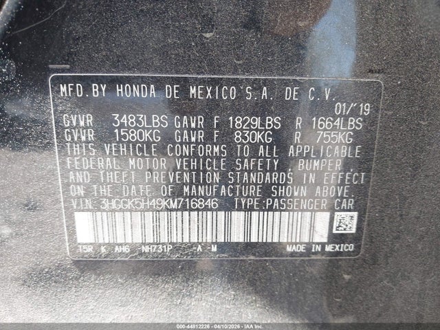 3HGGK5H49KM716846 Honda FIT LX