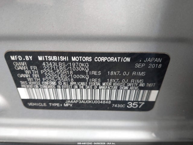 Продаж на аукціоні авто 2019 Mitsubishi Outlander Sport 2.0 Es, vin: JA4AP3AU0KU004848, номер лоту: 44812242