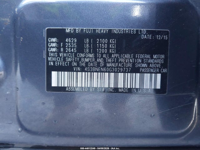 4S3BNEN60G3029737 Subaru Legacy 3.6r Limited