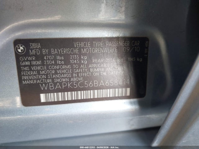 2011 Bmw 328i Xdrive მანქანა იყიდება აუქციონზე, vin: WBAPK5C56BA658414, აუქციონის ნომერი: 44812253