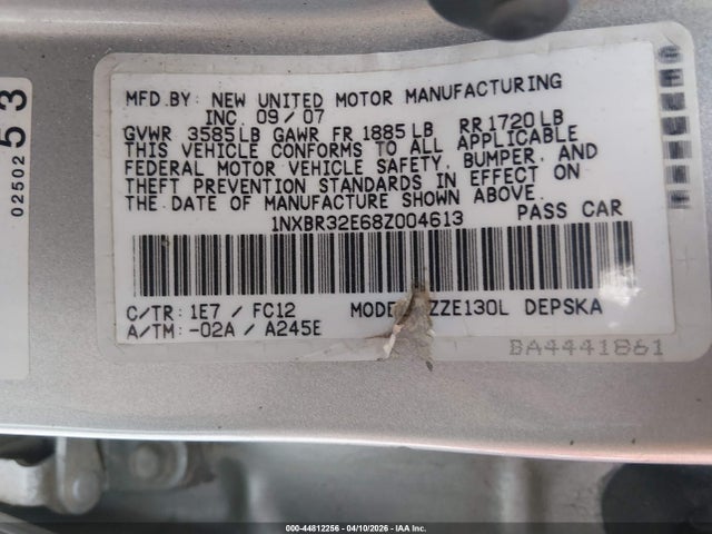Aukcja sprzedaży 2008 Toyota Corolla S, vin: 1NXBR32E68Z004613, numer aukcji: 44812256