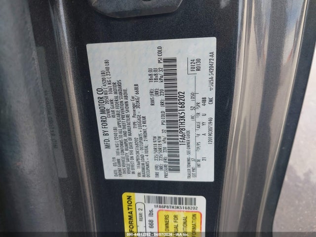 Продаж на аукціоні авто 2019 Ford Mustang Ecoboost, vin: 1FA6P8TH3K5168202, номер лоту: 44812282