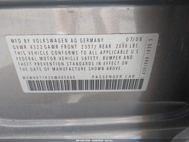 2009 Volkswagen Gti 4-door მანქანა იყიდება აუქციონზე, vin: WVWHV71K29W065066, აუქციონის ნომერი: 44812288