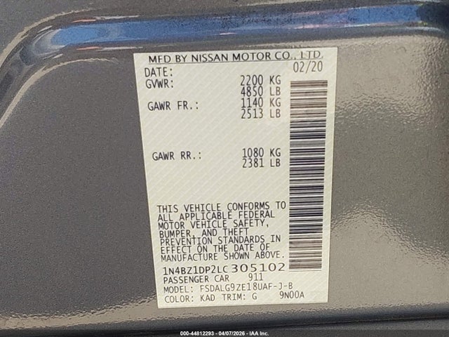 1N4BZ1DP2LC305102 Nissan Leaf Sl Plus 62 Kwh