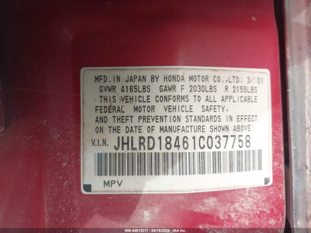 Продаж на аукціоні авто 2001 Honda Cr-v Lx, vin: JHLRD18461C037758, номер лоту: 44812317
