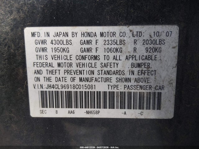 Aukcja sprzedaży 2008 Acura Tsx, vin: JH4CL96918C015081, numer aukcji: 44812339