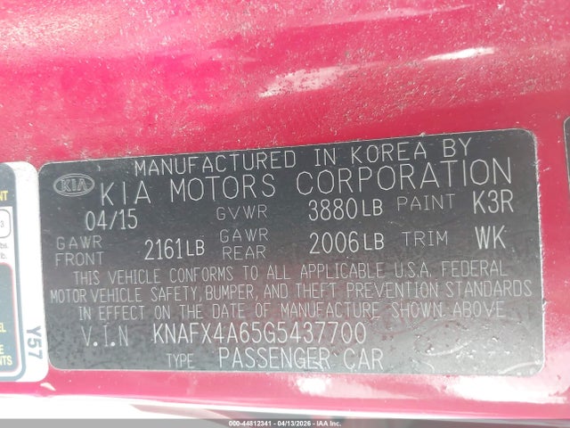 2016 Kia Forte Lx მანქანა იყიდება აუქციონზე, vin: KNAFX4A65G5437700, აუქციონის ნომერი: 44812341