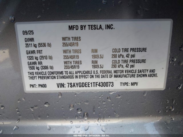 44812384 :رقم المزاد ، 7SAYGDEE1TF430073 vin ، 2026 Tesla Model Y All-wheel Drive/long Range Launch Series/premium All-wheel Drive مزاد بيع