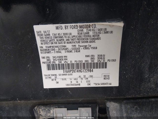 2017 Ford Taurus Sho მანქანა იყიდება აუქციონზე, vin: 1FAHP2KT4HG122984, აუქციონის ნომერი: 44812394