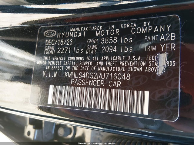 Aukcja sprzedaży 2024 Hyundai Elantra Sel, vin: KMHLS4DG2RU716048, numer aukcji: 44812401