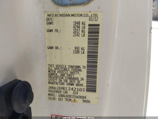 Продажа на аукционе авто 2012 Nissan Altima 2.5 S, vin: 1N4AL2EP8CC242105, номер лота: 44812405