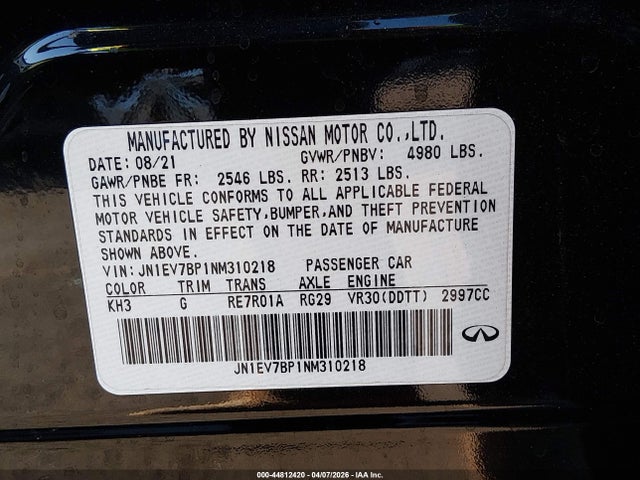 JN1EV7BP1NM310218 Infiniti Q50