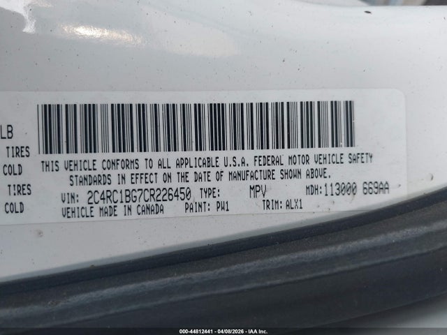 2012 Chrysler Town & Country Touring მანქანა იყიდება აუქციონზე, vin: 2C4RC1BG7CR226450, აუქციონის ნომერი: 44812441