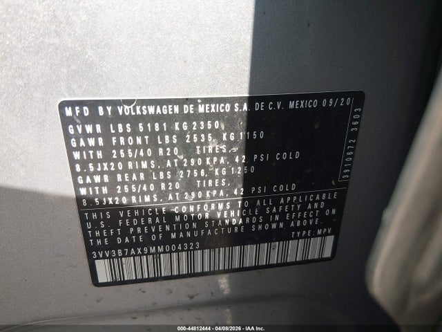 Aukcja sprzedaży 2021 Volkswagen Tiguan 2.0t Se/2.0t Se R-line Black/2.0t Sel, vin: 3VV3B7AX9MM004323, numer aukcji: 44812444