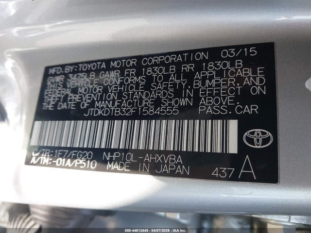 JTDKDTB32F1584555 Toyota Prius C Two