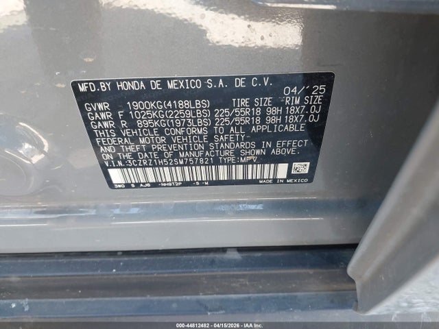 44812482 :رقم المزاد ، 3CZRZ1H52SM757821 vin ، 2025 Honda Hr-v 2wd Sport مزاد بيع