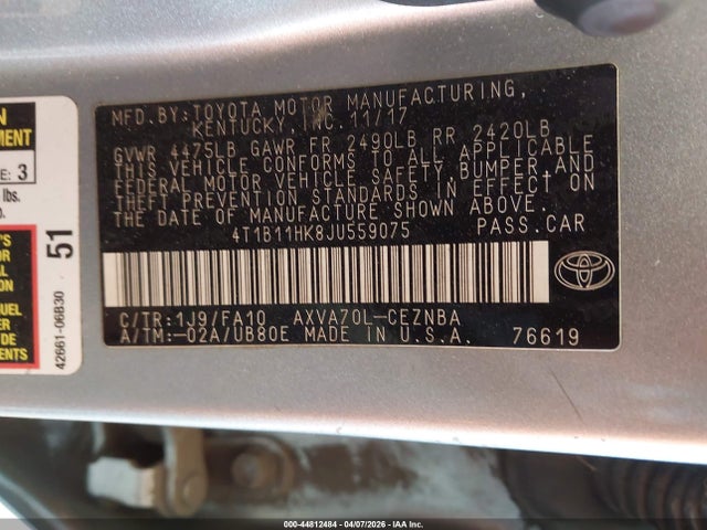 4T1B11HK8JU559075 Toyota CAMRY LE