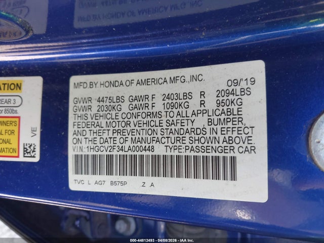 2020 HONDA ACCORD 1HGCV2F34LA000448 Photo 8