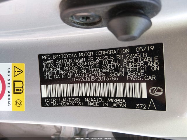 Продажа на аукционе авто 2019 Lexus Ux 200, vin: JTHY3JBH5K2013786, номер лота: 44812501
