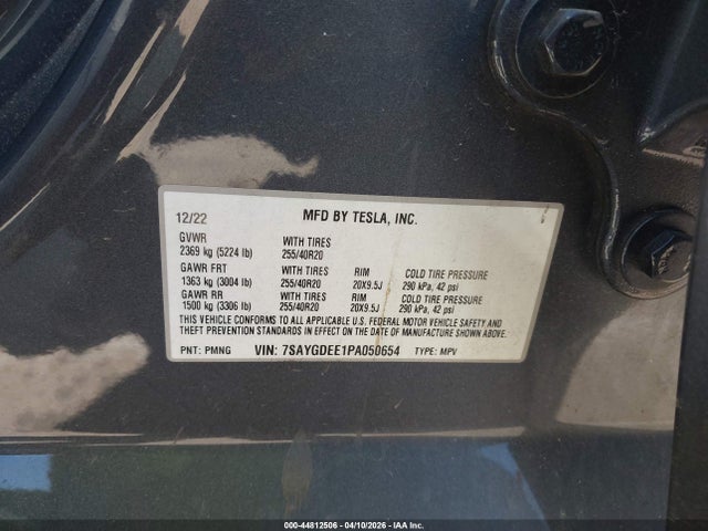Aukcja sprzedaży 2023 Tesla Model Y Awd/long Range Dual Motor All-wheel Drive, vin: 7SAYGDEE1PA050654, numer aukcji: 44812506