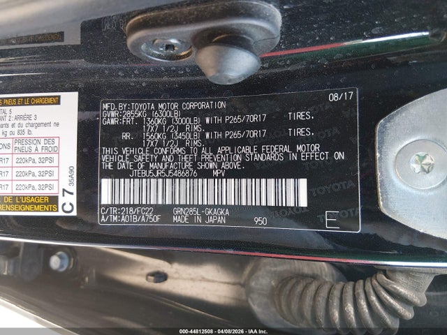 2018 Toyota 4runner Trd Off Road მანქანა იყიდება აუქციონზე, vin: JTEBU5JR5J5486876, აუქციონის ნომერი: 44812508