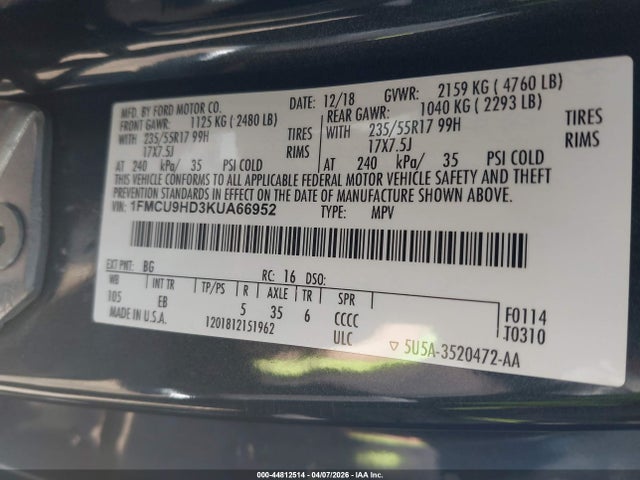 2019 FORD ESCAPE 1FMCU9HD3KUA66952 Photo 8
