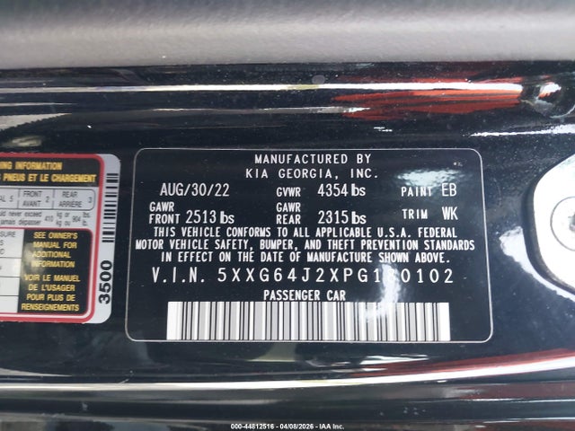 Продажа на аукционе авто 2023 Kia K5 Gt-line, vin: 5XXG64J2XPG180102, номер лота: 44812516