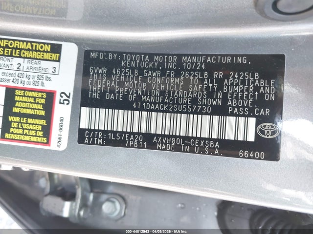 Продажа на аукционе авто 2025 Toyota Camry Se, vin: 4T1DAACK2SU557730, номер лота: 44812543