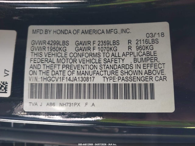 1HGCV1F14JA130817 Honda ACCORD LX