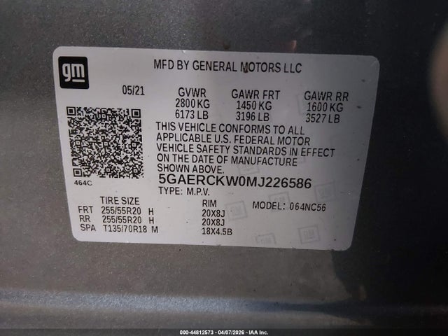 Aukcja sprzedaży 2021 Buick Enclave Fwd Premium, vin: 5GAERCKW0MJ226586, numer aukcji: 44812573