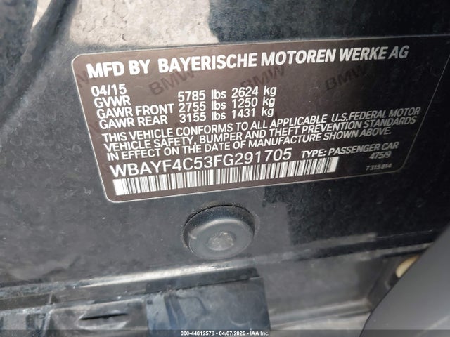 Продаж на аукціоні авто 2015 Bmw 740li Xdrive, vin: WBAYF4C53FG291705, номер лоту: 44812578