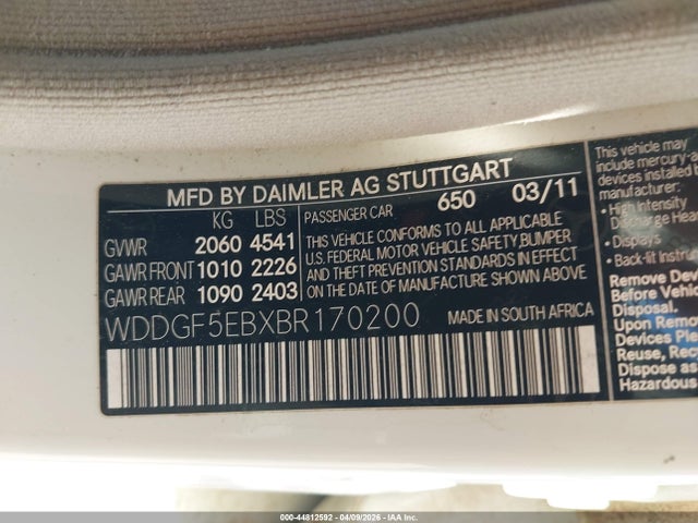 Продажа на аукционе авто 2011 Mercedes-benz C 300 Luxury/sport, vin: WDDGF5EBXBR170200, номер лота: 44812592