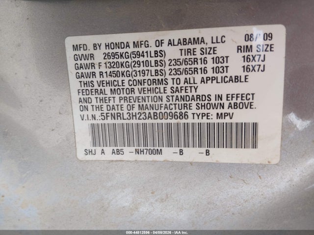 2010 HONDA ODYSSEY 5FNRL3H23AB009686 Photo 8